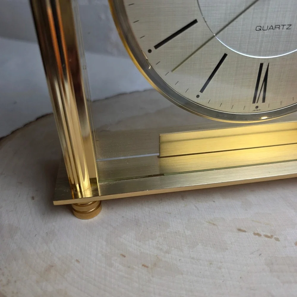 Vintage 90s Bulova Grand Prix B1700 Skeleton-Style Tabletop Mantel Clock